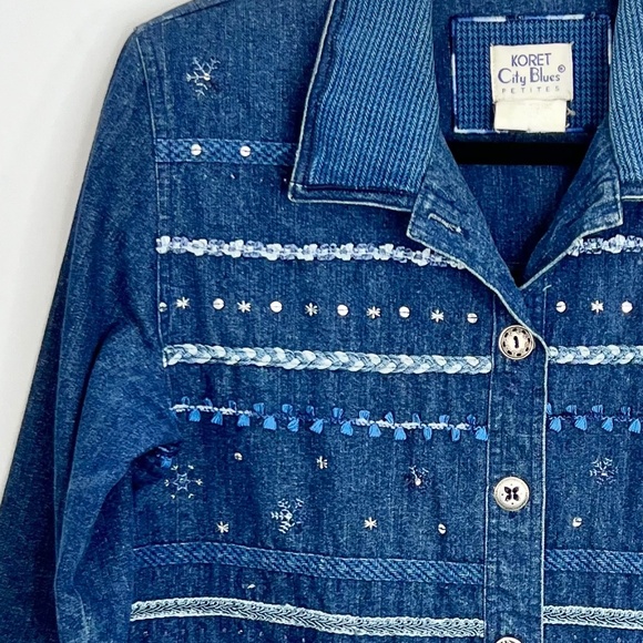 Vintage 80s 90s embroidered boxy grandma cottagecore denim blue jean jacket M - Picture 8 of 13